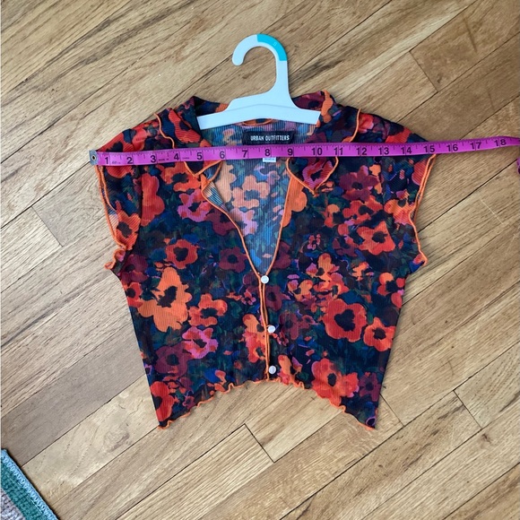 Urban Outfitters Funky Floral Mesh Button-Up Crop Top - Picture 3 of 4